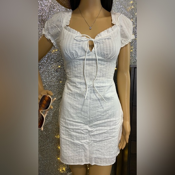 White Frill Trim Tie Front Crinkle Dress - Picture 6 of 8